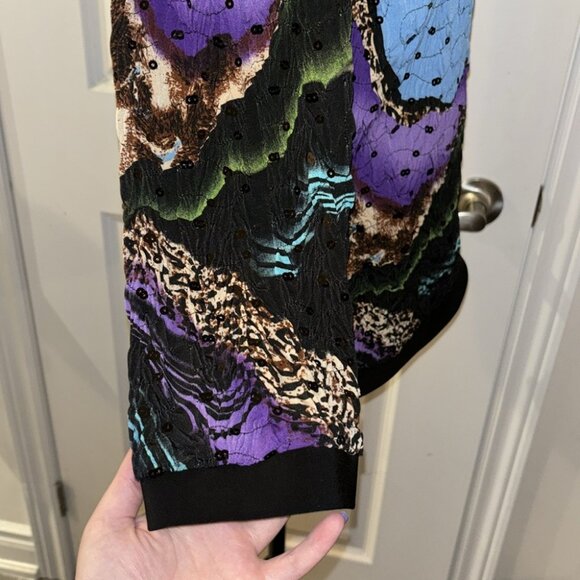 Joseph Ribkoff Jacket Size 12 Black Colorful Print Textured Sequin Zipper Womens - Picture 6 of 8